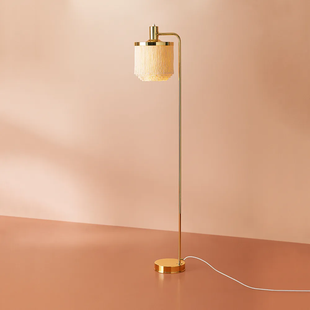 Fringe floor lamp, Pale pink, brass plated steel Warm Nordic
