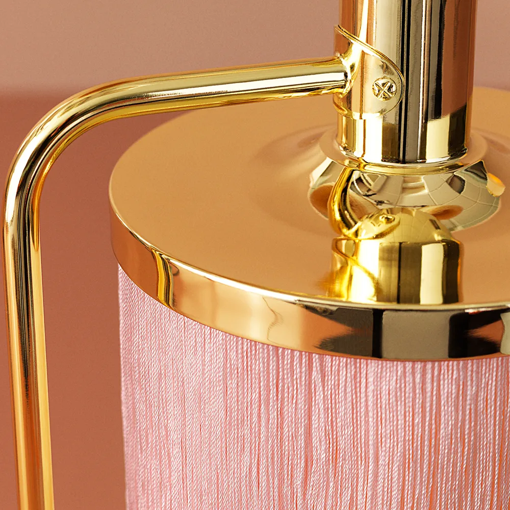 Fringe floor lamp, Pale pink, brass plated steel Warm Nordic