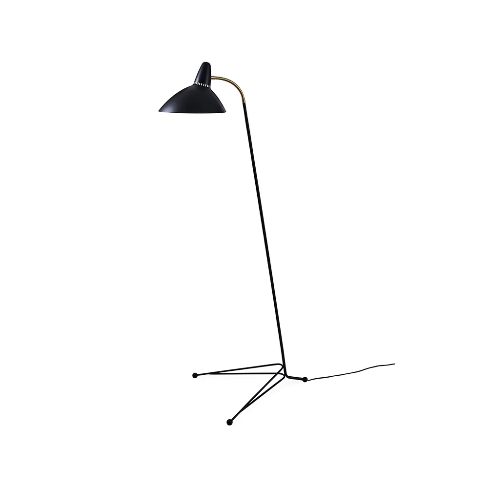 Lightsome floor lamp, Black noir, brass detail Warm Nordic