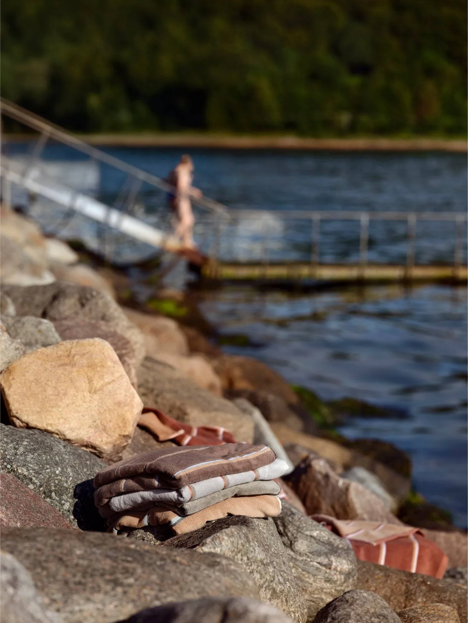 Sauna towel, Soft grey-eucalyptus-terracotta, 70x140 cm Zone Denmark
